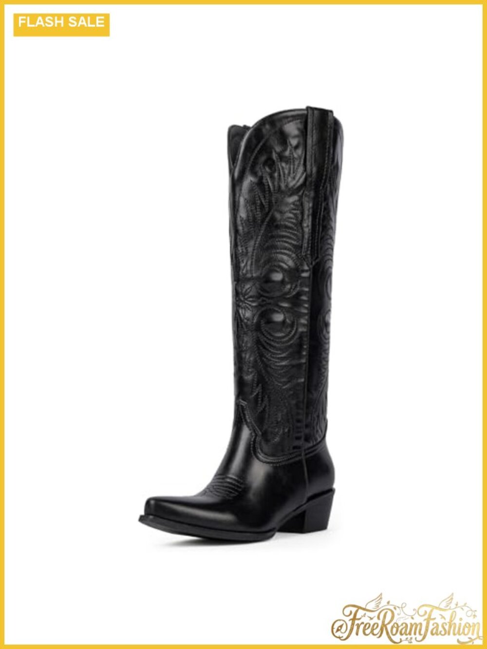 Women's Knee High Western Cowboy Boots Faux Leather Embroidered Pull On